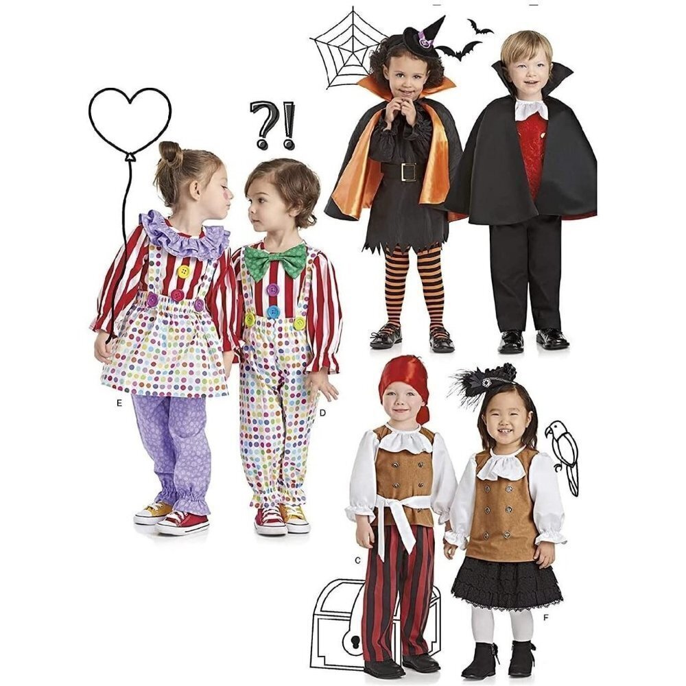 Simplicity Sewing Pattern 8727 Costumes Clown Witch Pirate Vampire Toddlers Size